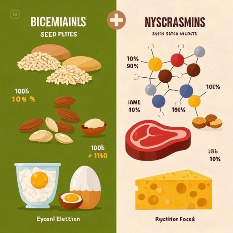 두 개의 대비되는 이미지로 구성된 인포그래픽. 왼쪽에는 종자식품(현미, 견과류) 안에 미네랄들이 자물쇠로 잠겨있는 모습, 오른쪽에는 동물성 식품(고기, 계란, 치즈)에서 미네랄들이 자유롭게 몸으로 흡수되는 모습. 피테이트 분자구조와 흡수율 수치(10% vs 90%)가 함께 표시된 과학적이고 직관적인 의료 인포그래픽.