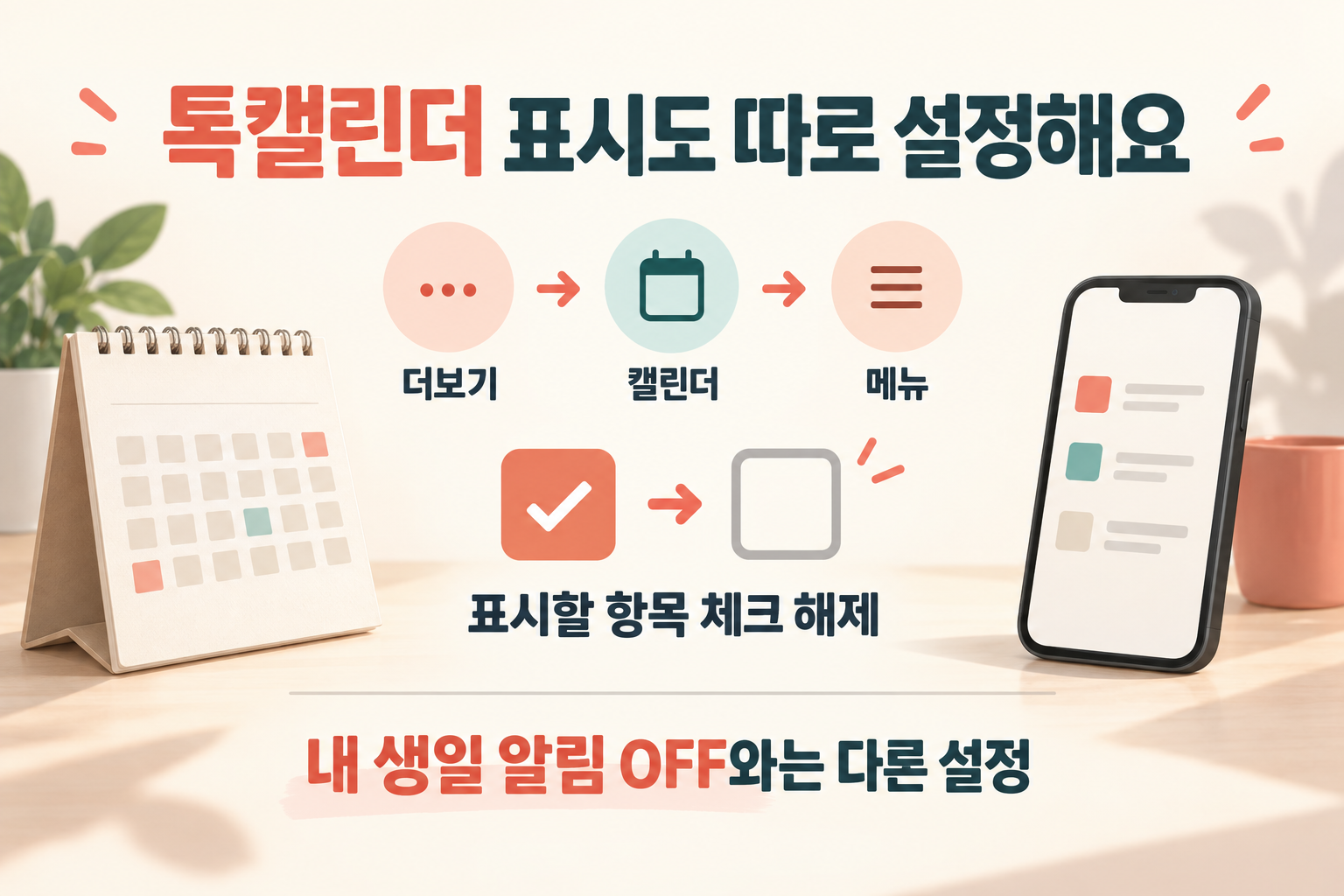 톡캘린더에서 표시 항목의 체크를 해제하는 경로