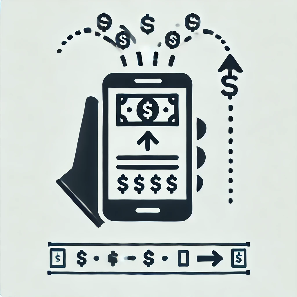 스마트 폰으로 돈을 버는 모습