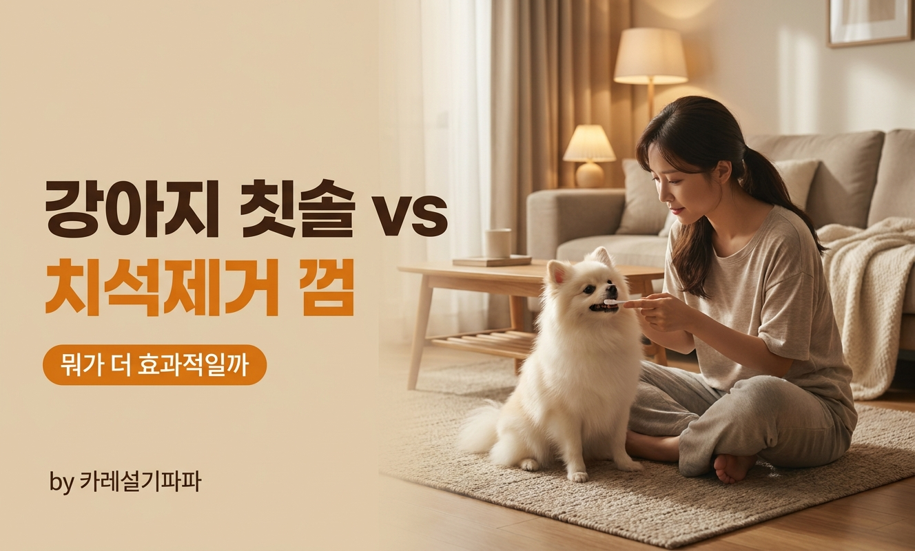 강아지 이빨 닦아주는 여성