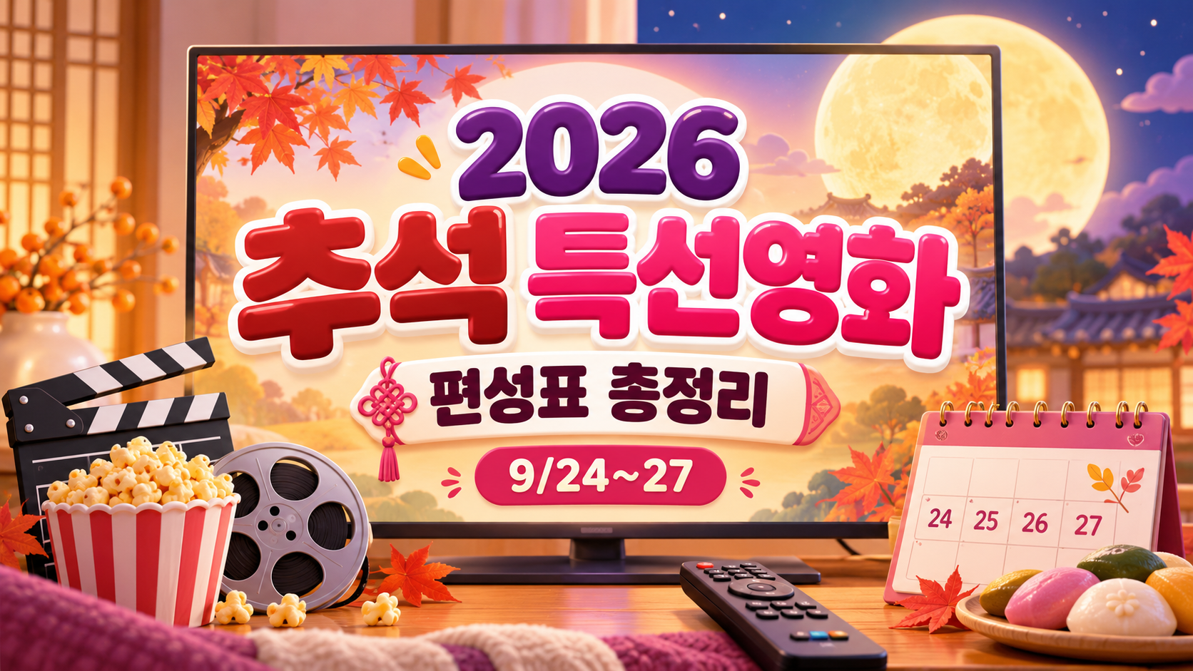 2026 추석 특선영화 편성표 총정리｜9월 24~27일 SBS&middot;tvN&middot;JTBC&middot;EBS&middot;OCN 방송시간