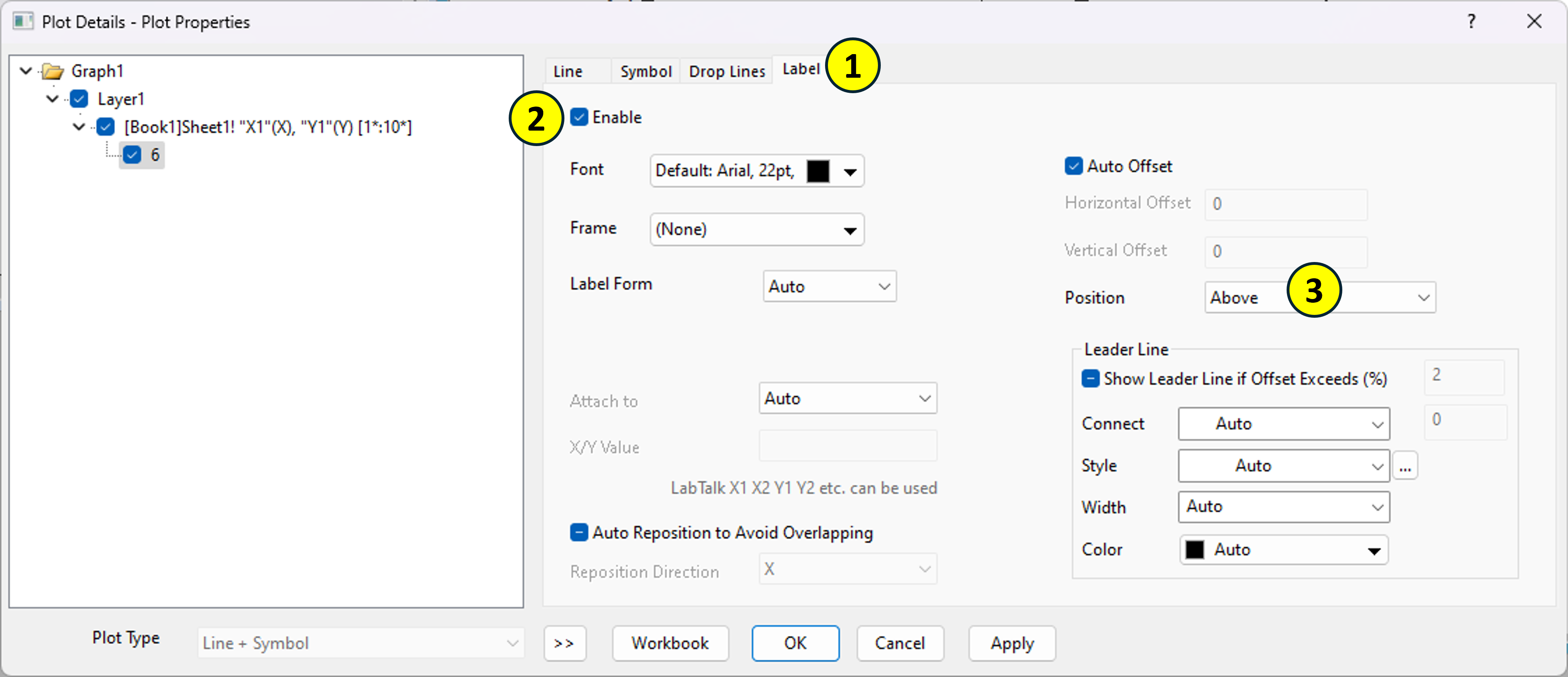 선택한 데이터 포인트의 실제 값을 표현하는 설정방법을 설명하는 이미지