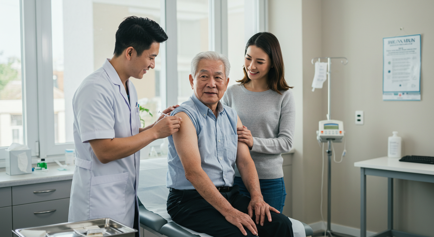 노인이 백신을 맞고있음