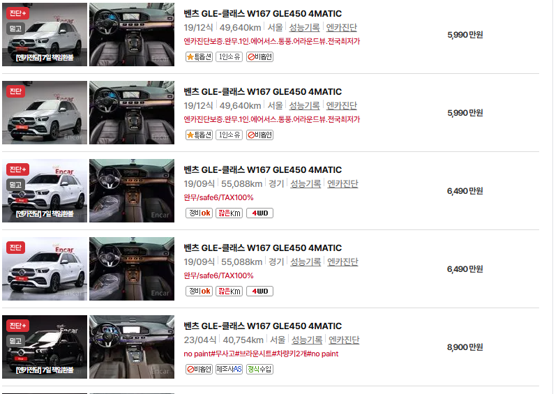 벤츠 GLE 클래스 중고차 가격 시세표 유지비