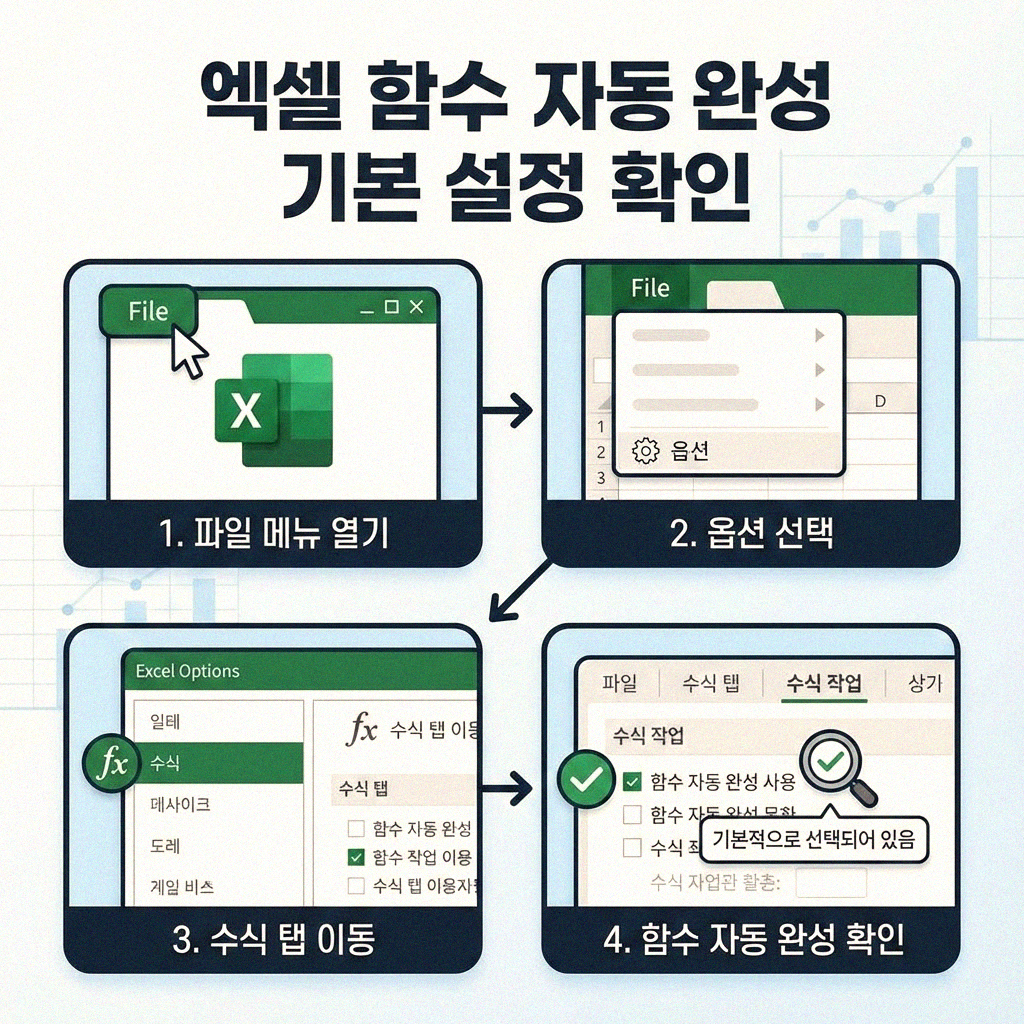 엑셀 함수 자동 완성 켜는 마법 간단 꿀팁