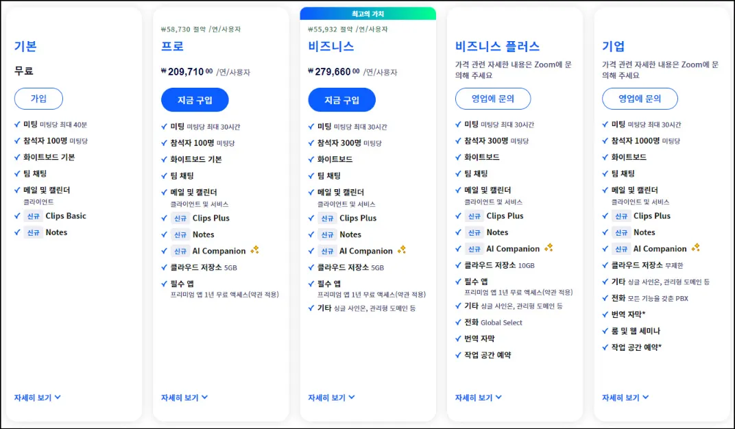 ZOOM-가격표