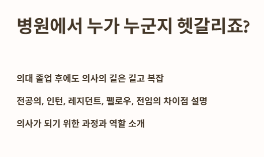 서론: 병원에서 누가 누군지 헷갈리셨죠?