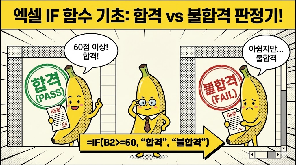 IF 기초: "점수가 60점 이상이면 합격, 아니면 불합격" 수식 만들기