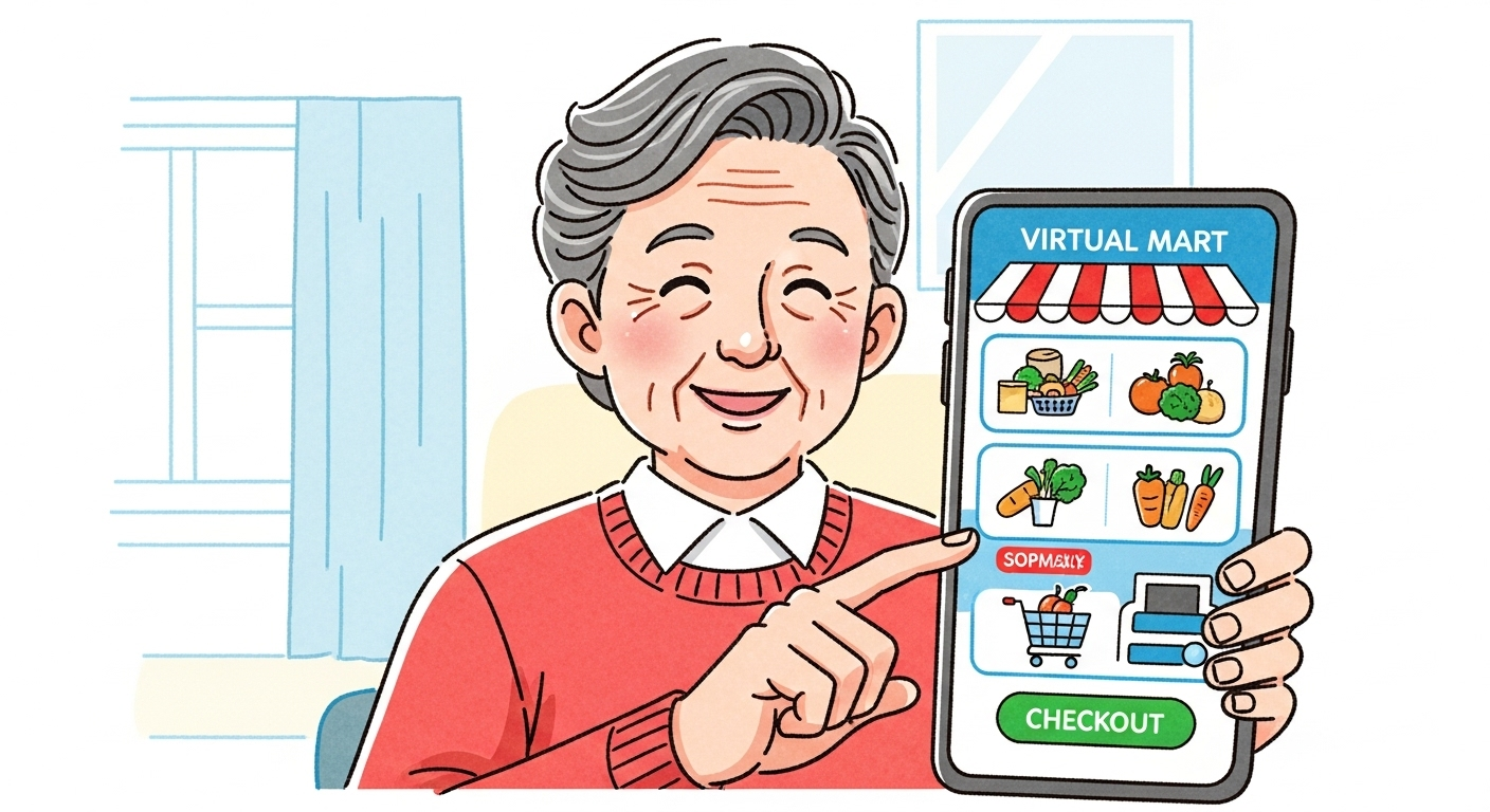 디지털 친구 앱의 지역별 키오스크 연습 환경을 손그림 스타일로 표현