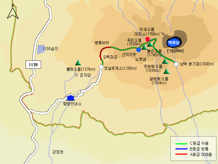한라산등반코스_영실탐방로 난이도