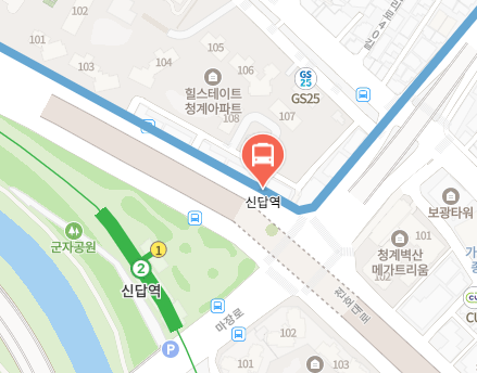 신답역에서 인천공항 리무진 공항버스(6002번) 지도 위치