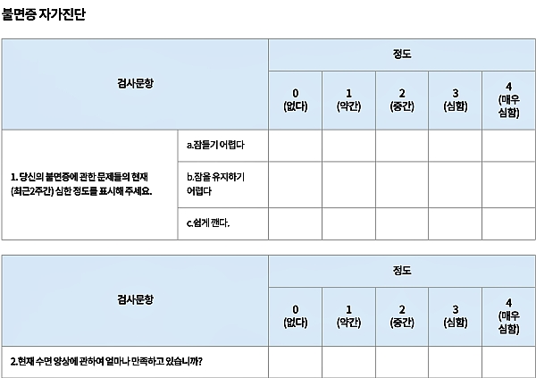 불면증 자가진단1_출처:국가정신건강센터