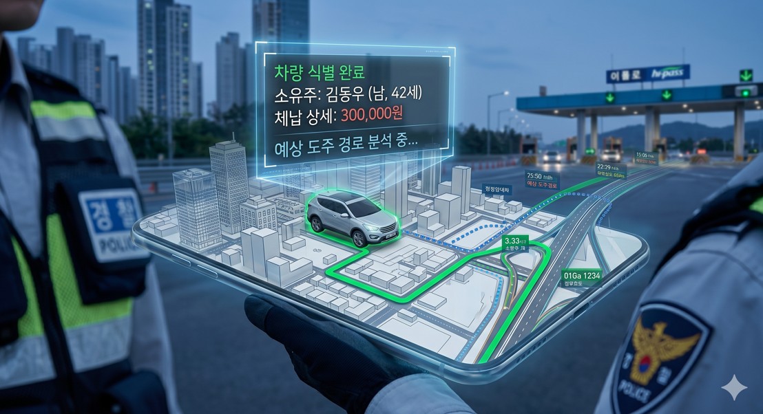 스마트폰 앱을 통해 체납 차량의 예상 도주 경로가 3D 그래픽으로 구현된 시각 자료