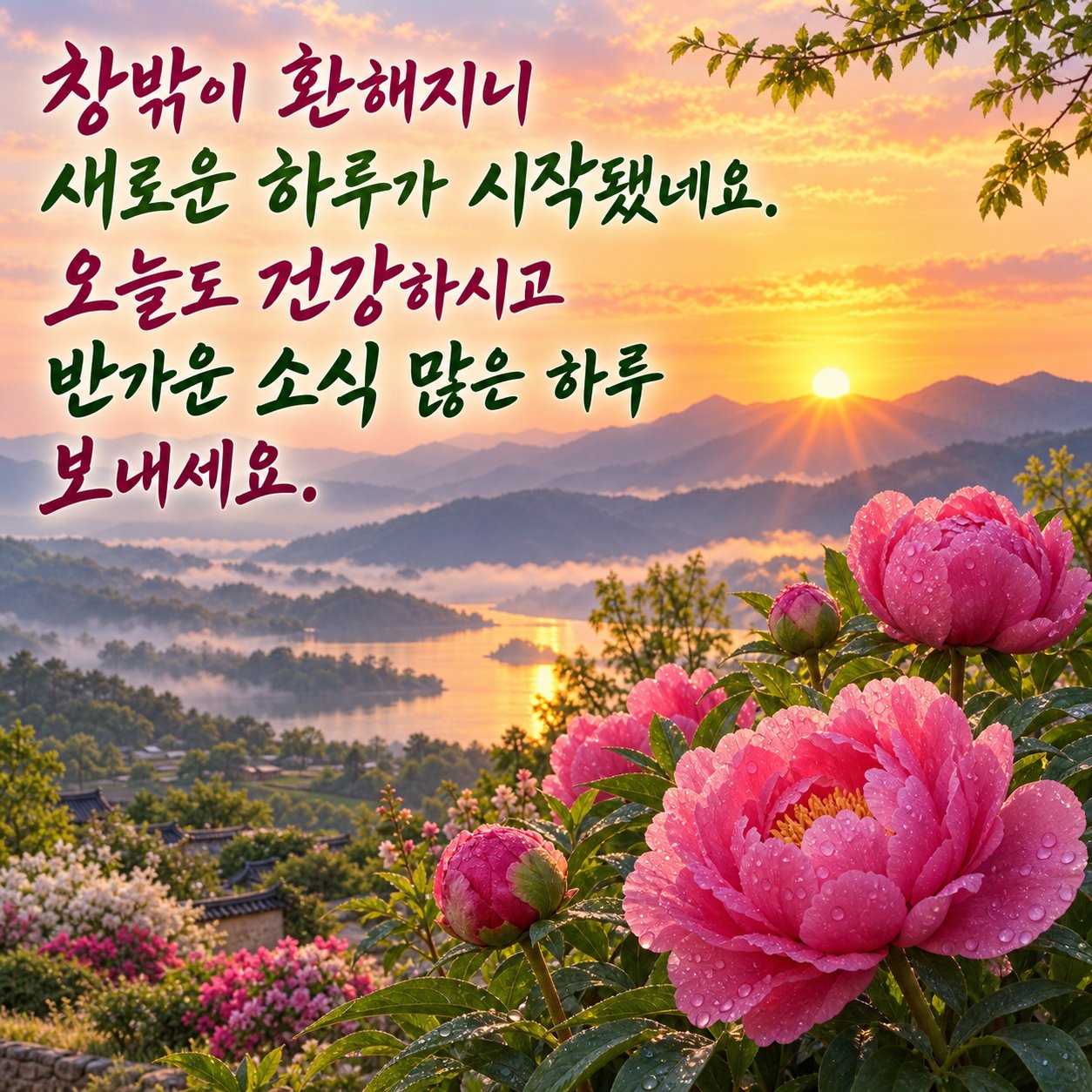 아침에 보내는 카톡 인사말 이미지 1 — 창밖이 환해지니 새로운 하루가 시작됐네요. 오늘도 건강하시고 반가운 소식 많은 하루 보내세요.