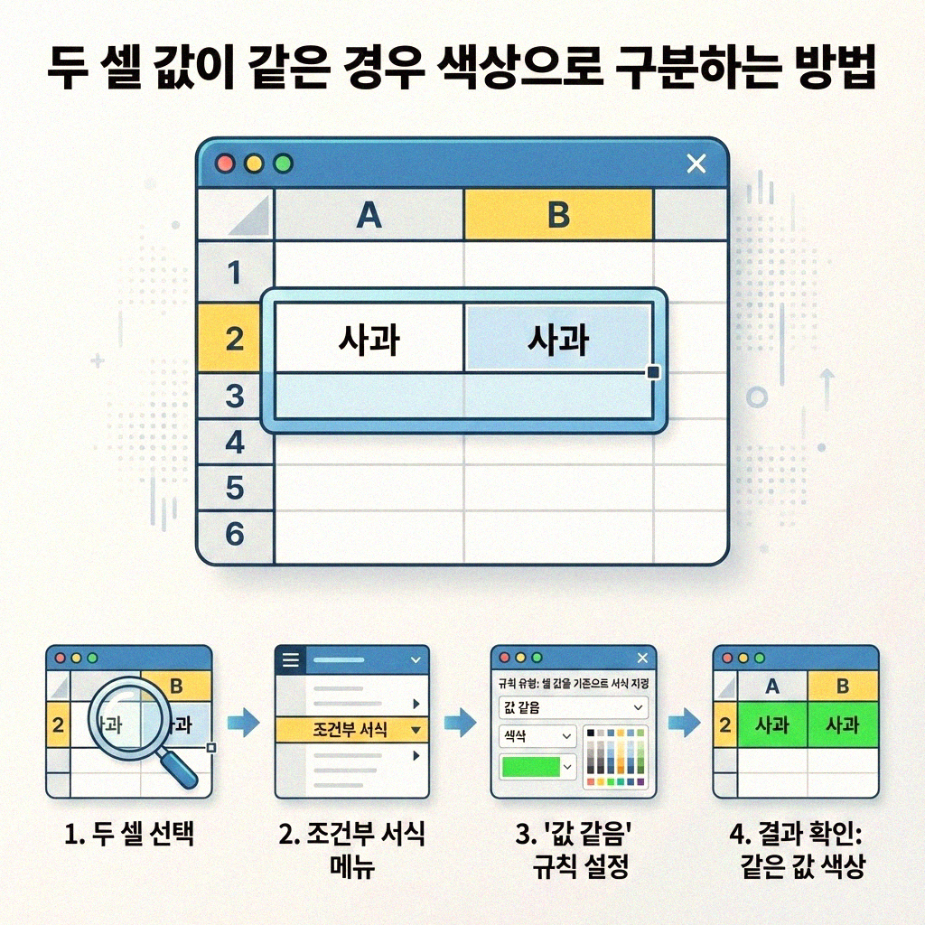 엑셀 셀 값 비교 후 자동으로 색상 바꾸는 방법 완벽 정리