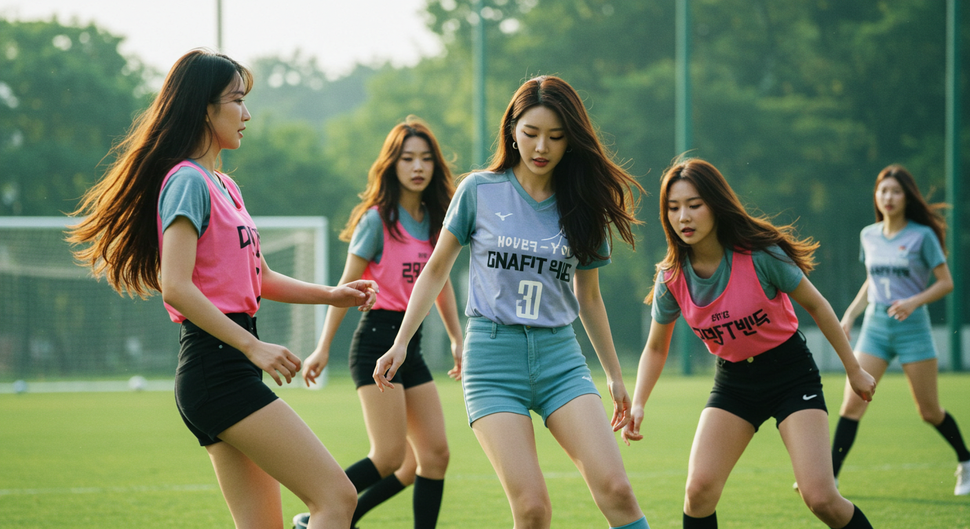 축구경기를 하는 여성들