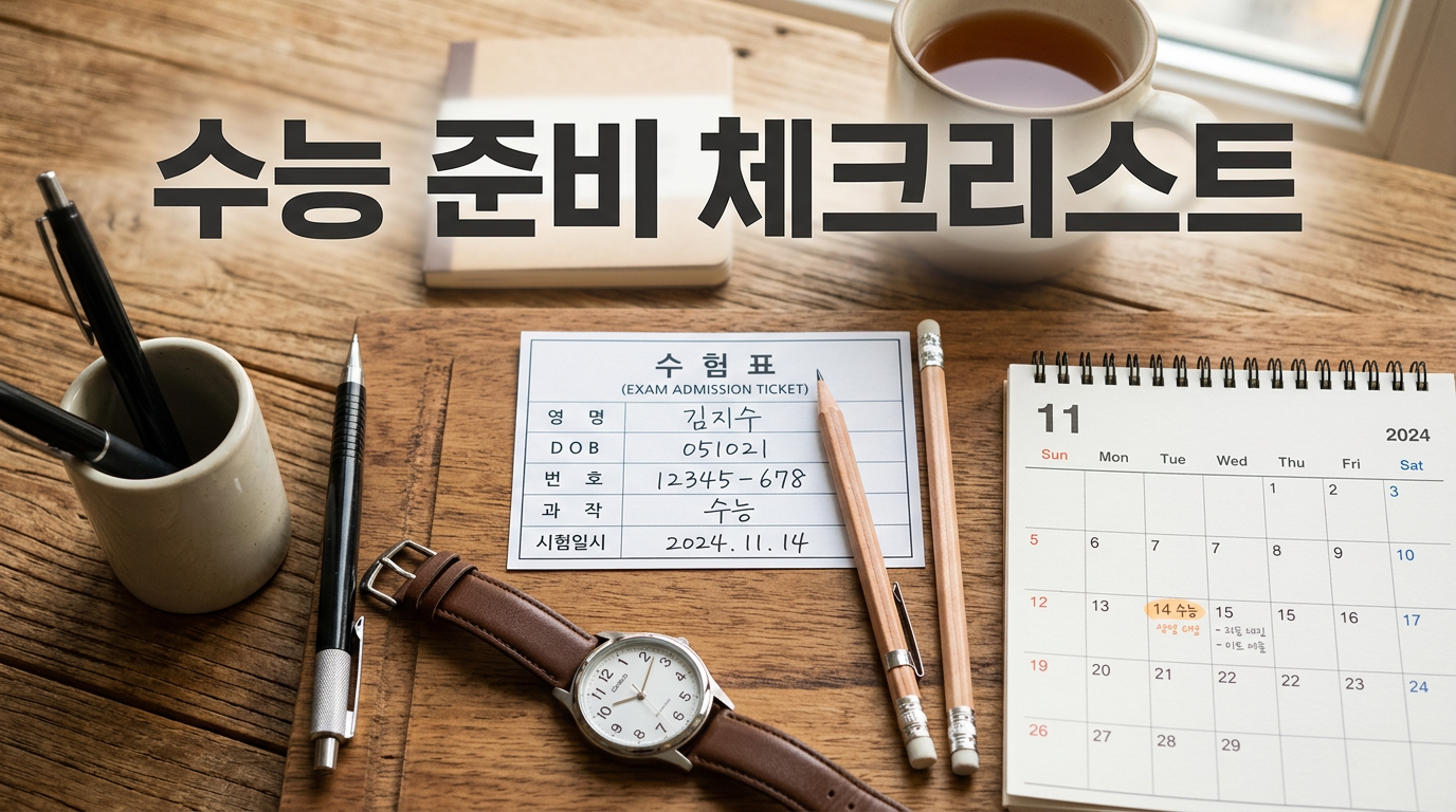 수능 준비물과 시험 일정을 보여주는 사진