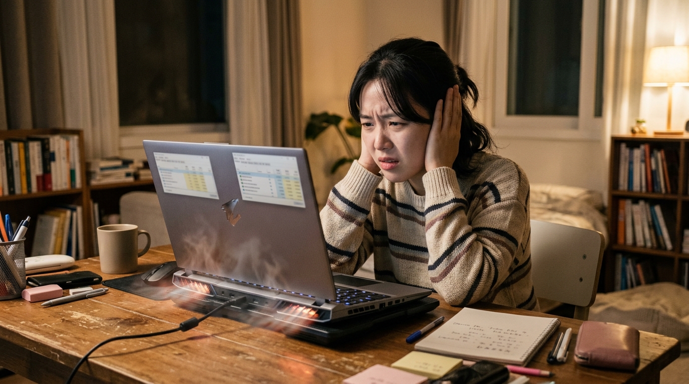 노트북 팬 소음과 발열 때문에 걱정하는 문제 상황