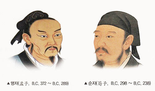 맹자와 순자의 초상화, 성선설과 성악설을 대표하는 고대 중국 유교 철학자들