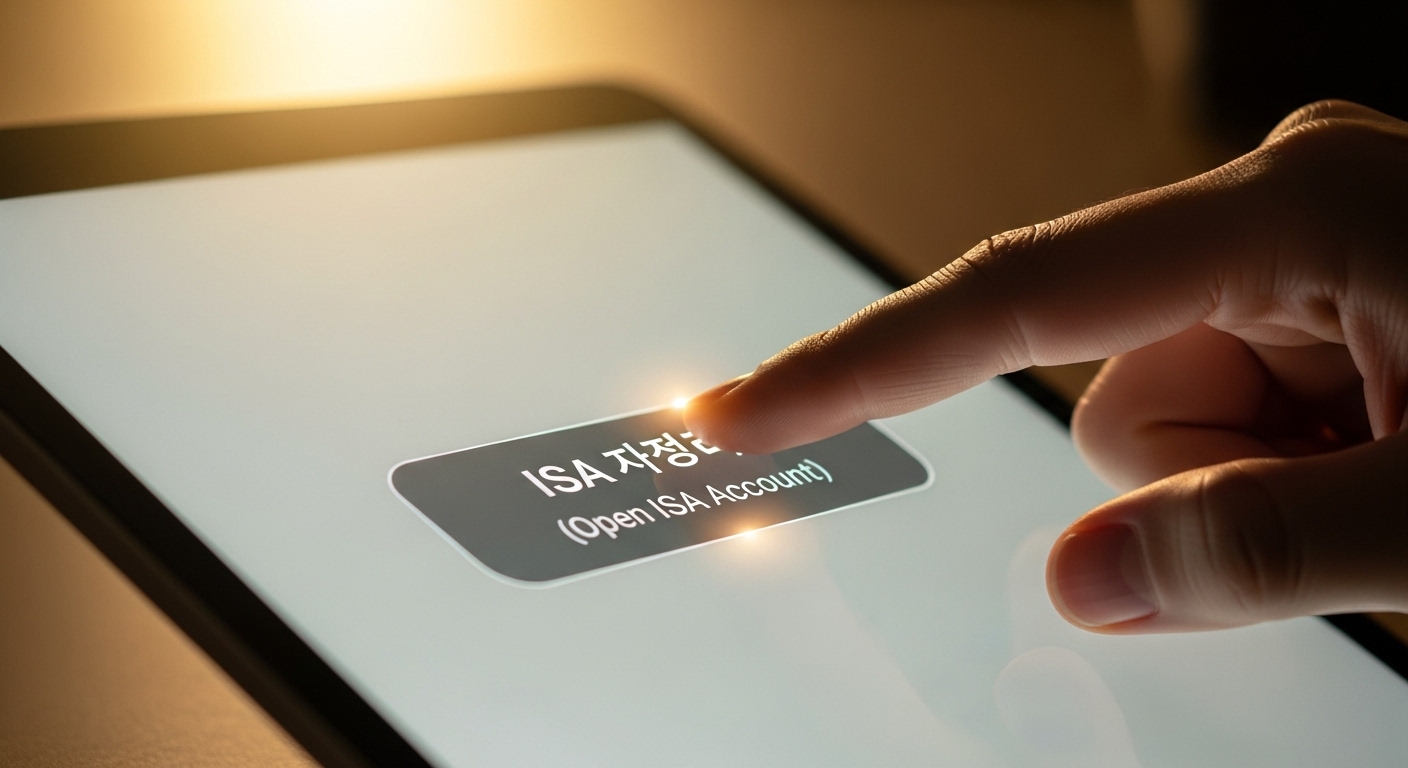 "ISA 계좌 개설" 버튼을 클릭하는 손가락