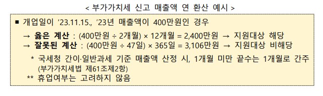 부가가치세 신고 매출액 연환산 예시