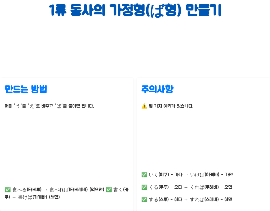 일본어 강의: 1류동사 'ば'형 마스터하기, 이제 쉽게 조건 표현! - 1류 동사의 가정형(ば형) 만들기: 규칙을 익혀봐요! 일본어 강의: 1류동사 'ば'형 마스터하기, 이제 쉽게 조건 표현! - 1류 동사의 가정형(ば형) 만들기: 규칙을 익혀봐요!