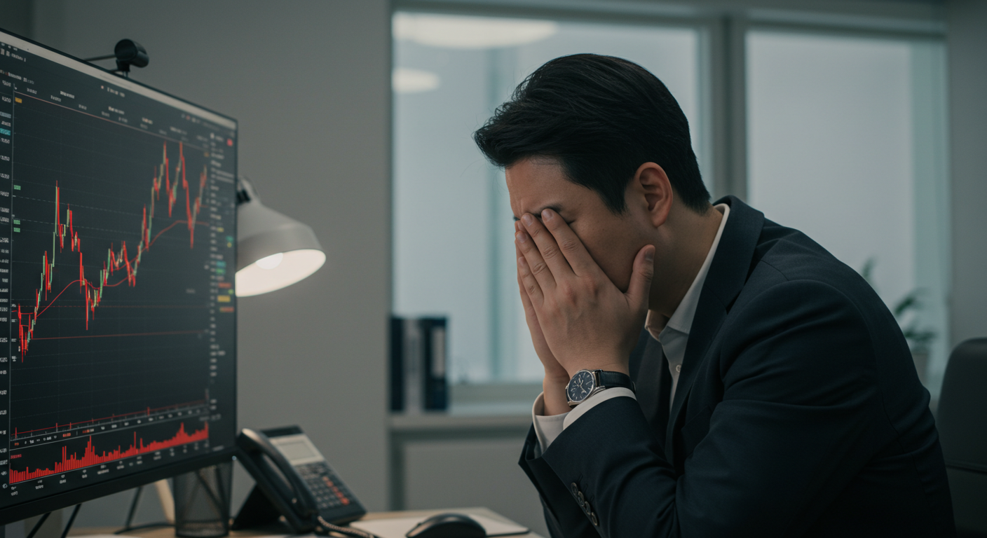 주식 차트를 보며 손절 타이밍과 감정을 관리하는 한국인 투자자