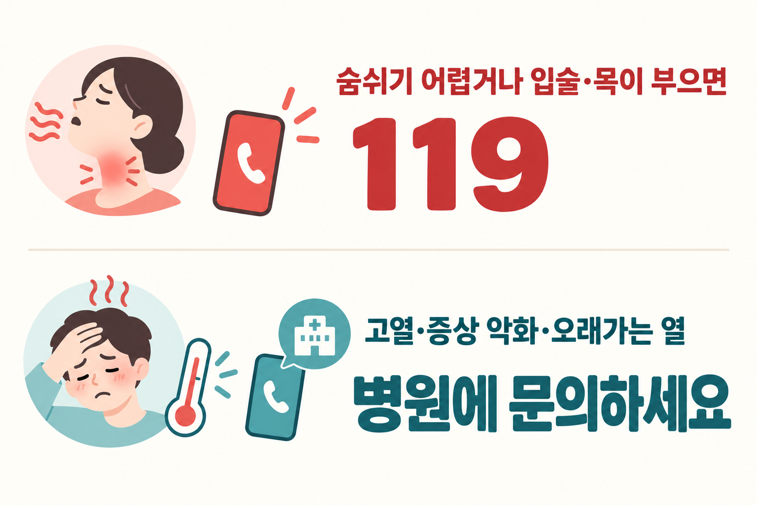 독감 접종 후 호흡곤란·입술 부기는 119, 고열·악화는 의료기관에 문의하는 안내