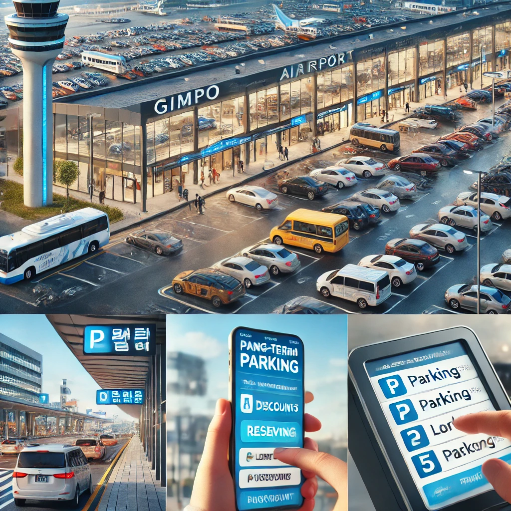 공항 주차장의 모습과 휴대폰화면 모습