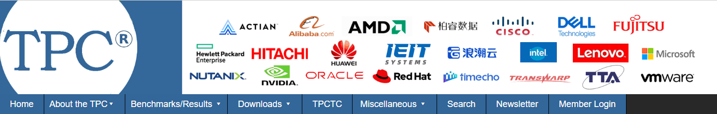 DBMS 성능 테스트 모델 TPC-C 홈페이지와 후원사