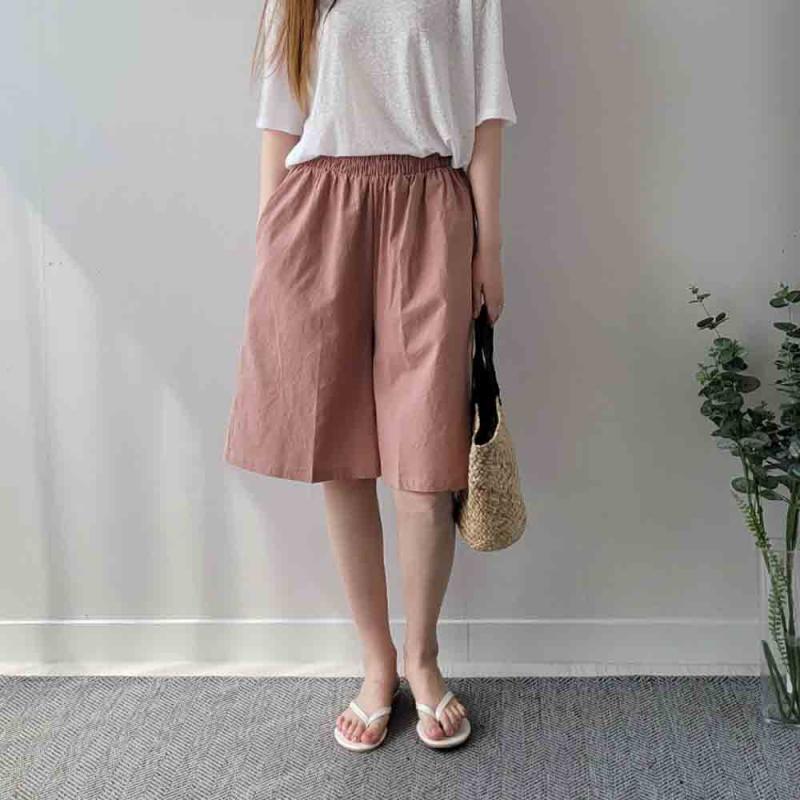 린넨 밴딩 6부 반바지 와이드팬츠 빅사이즈 44-88