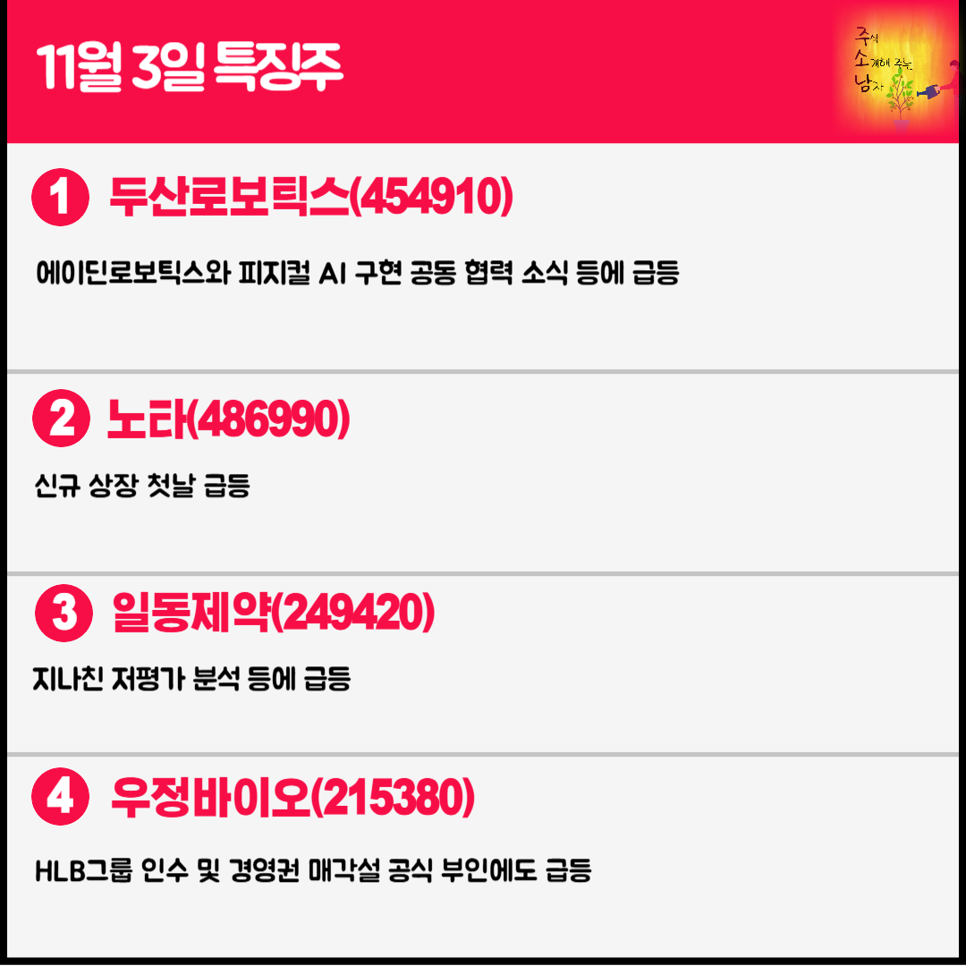 11월 3일 오늘의 특징주