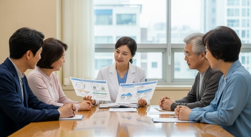 가족이 입소 비용 상담 받는 장면