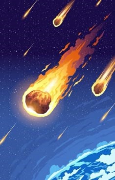 우주에서-운석이-여러개-지구를-향해-떨어지는-모습