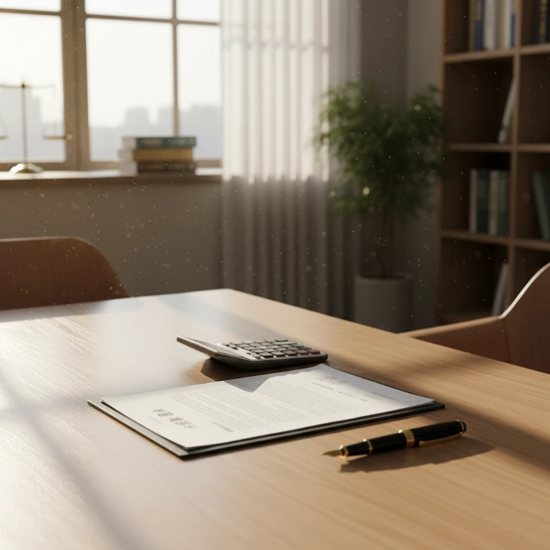 변호사 성공보수 계약을 상징하는 계약서와 법률 상담실 풍경