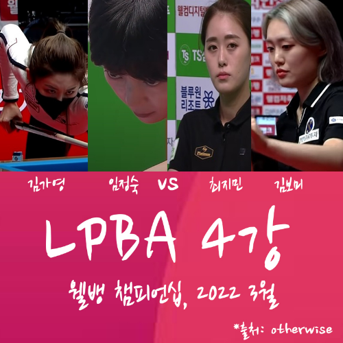 여자 프로당구대회, 웰뱅 LPBA 챔피언십 투어 4강 대진표 : 김가영 -임정숙, 최지민 - 김보미 선수