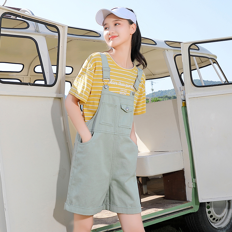 귀여운 멜빵바지 세트 여름 얇은 점프슈트 캐주얼 반바지