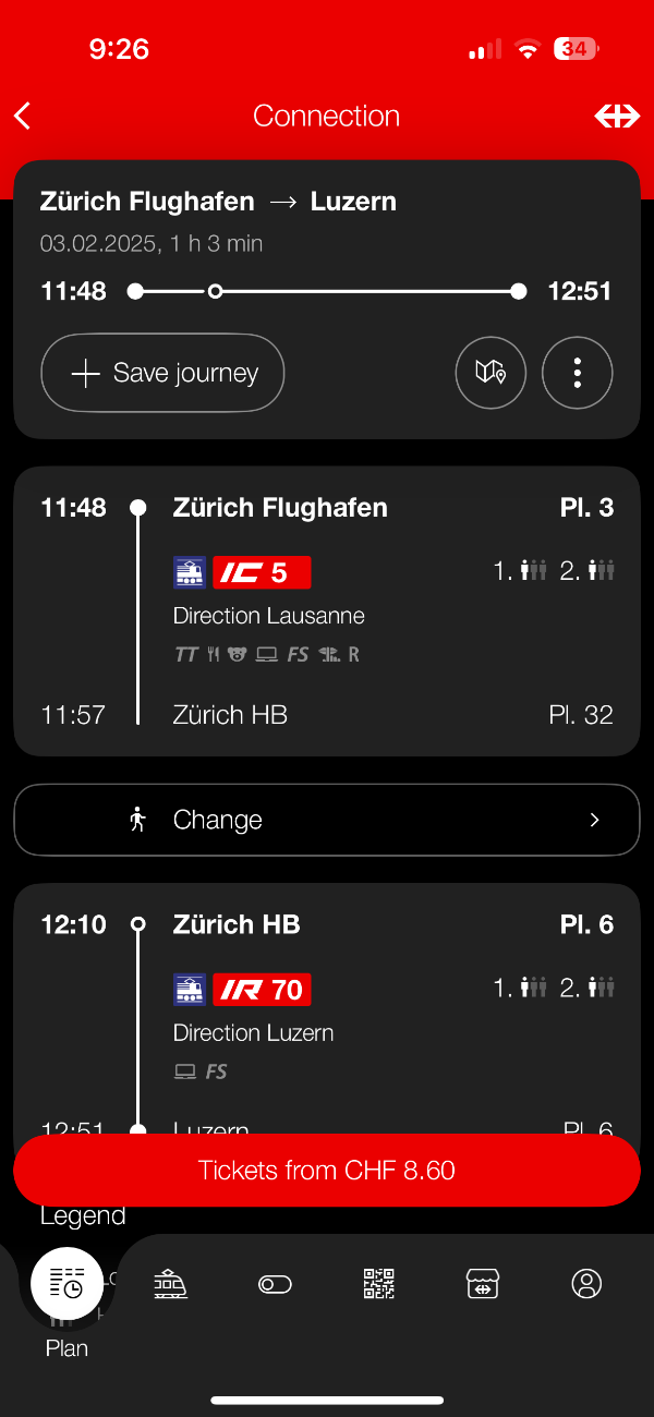 스위스 SBB 기차 시간