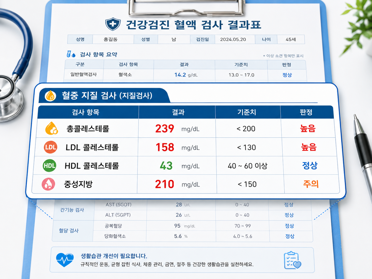 건강검진 콜레스테롤과 중성지방 검사 항목 확인