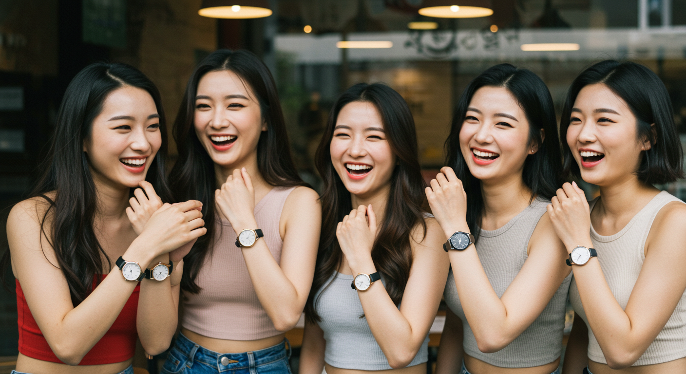 손목시계를 찬 5명의 여인들.