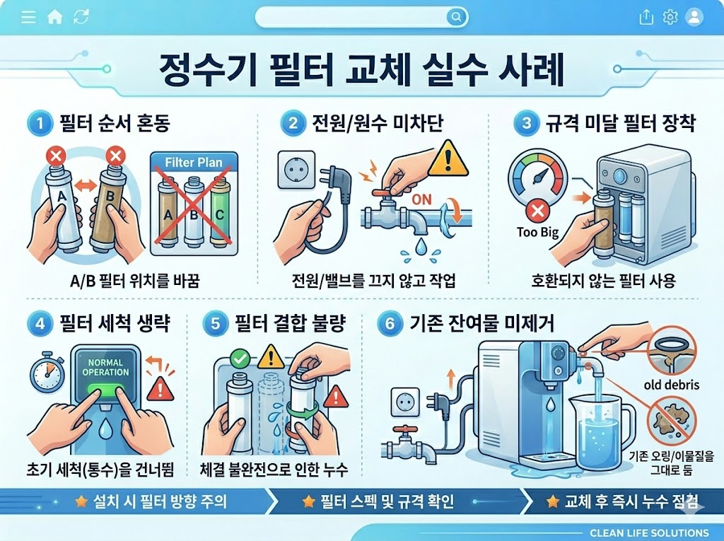 정수기 필터 교체 실수 사례 이미지