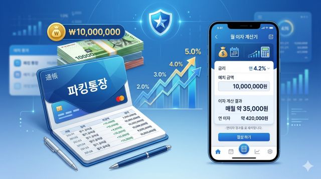 파킹통장 천만원 예치 시 월 이자 계산과 금리 비교 분석 이미지