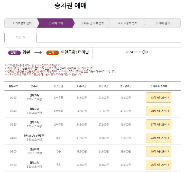 창원 종합버스터미널 시간표-시외버스 시간표 조회결과