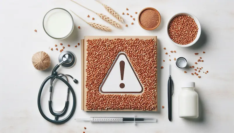 중앙에는 메밀의 주의를 주는 표와 주변에는 청진기 약 등이 놓여 있는 이미지