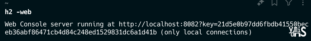 h2 web을 실행한 결과 터미널 모습이다.