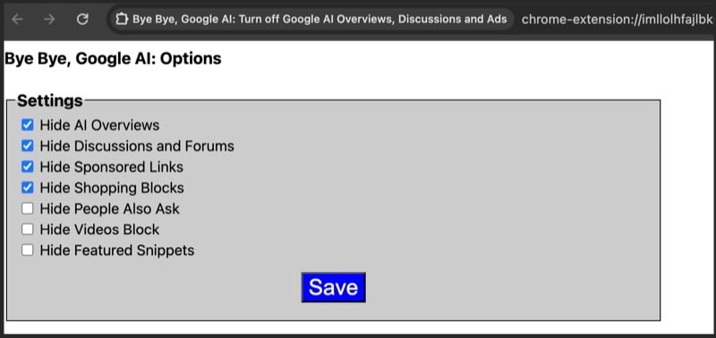 구글 AI의 검색 제외 옵션
