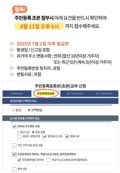 제출서류와 주민등록초본 발급 방법