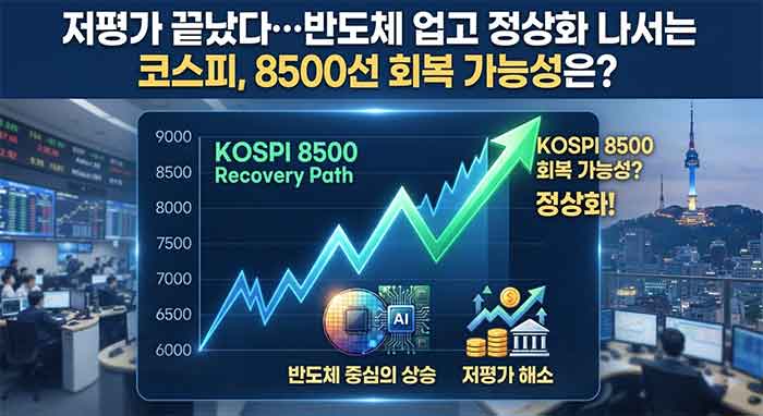 반도체와 코스피 8500선 상승 그래프.
