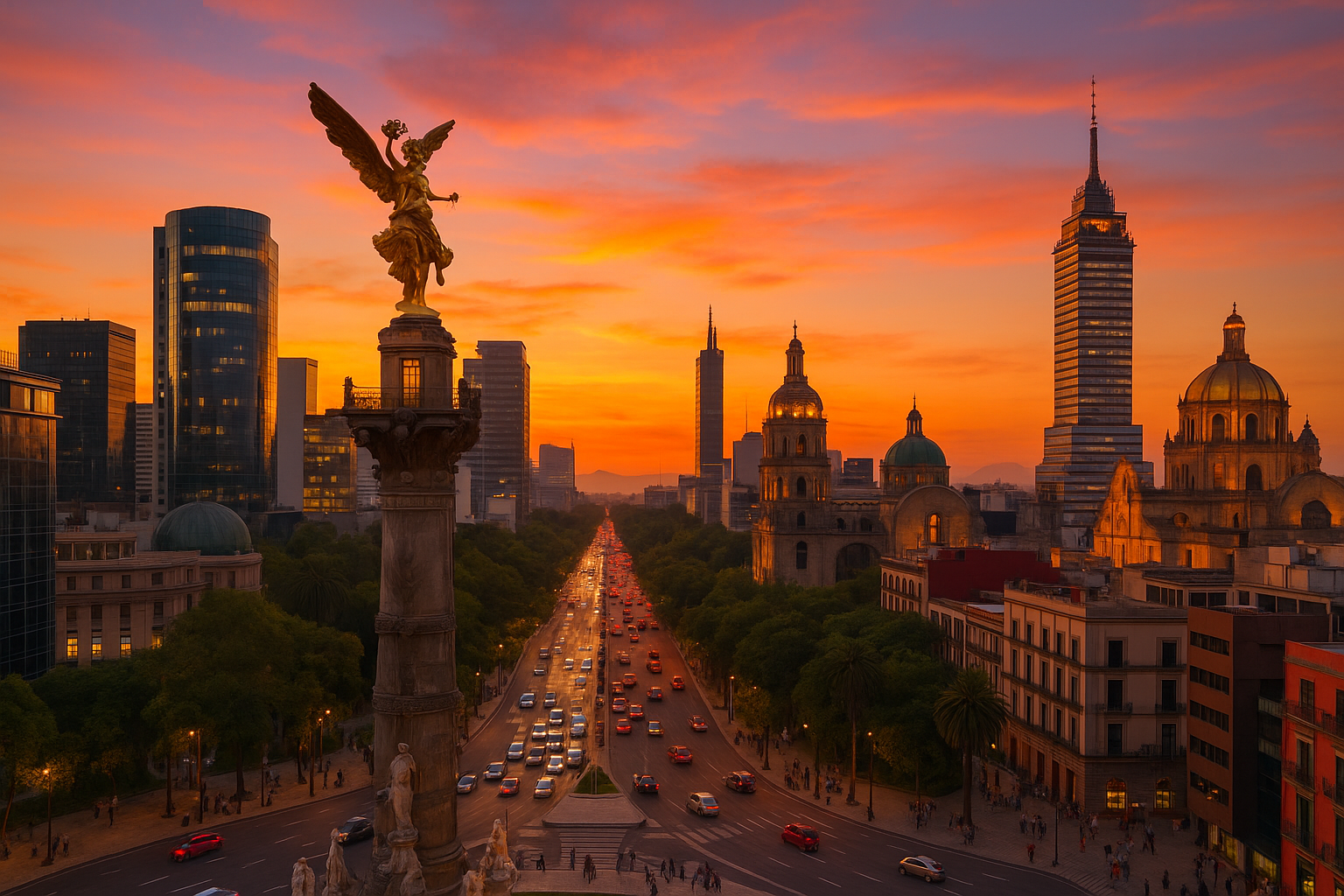 석양이 지는 멕시코시티의 사진