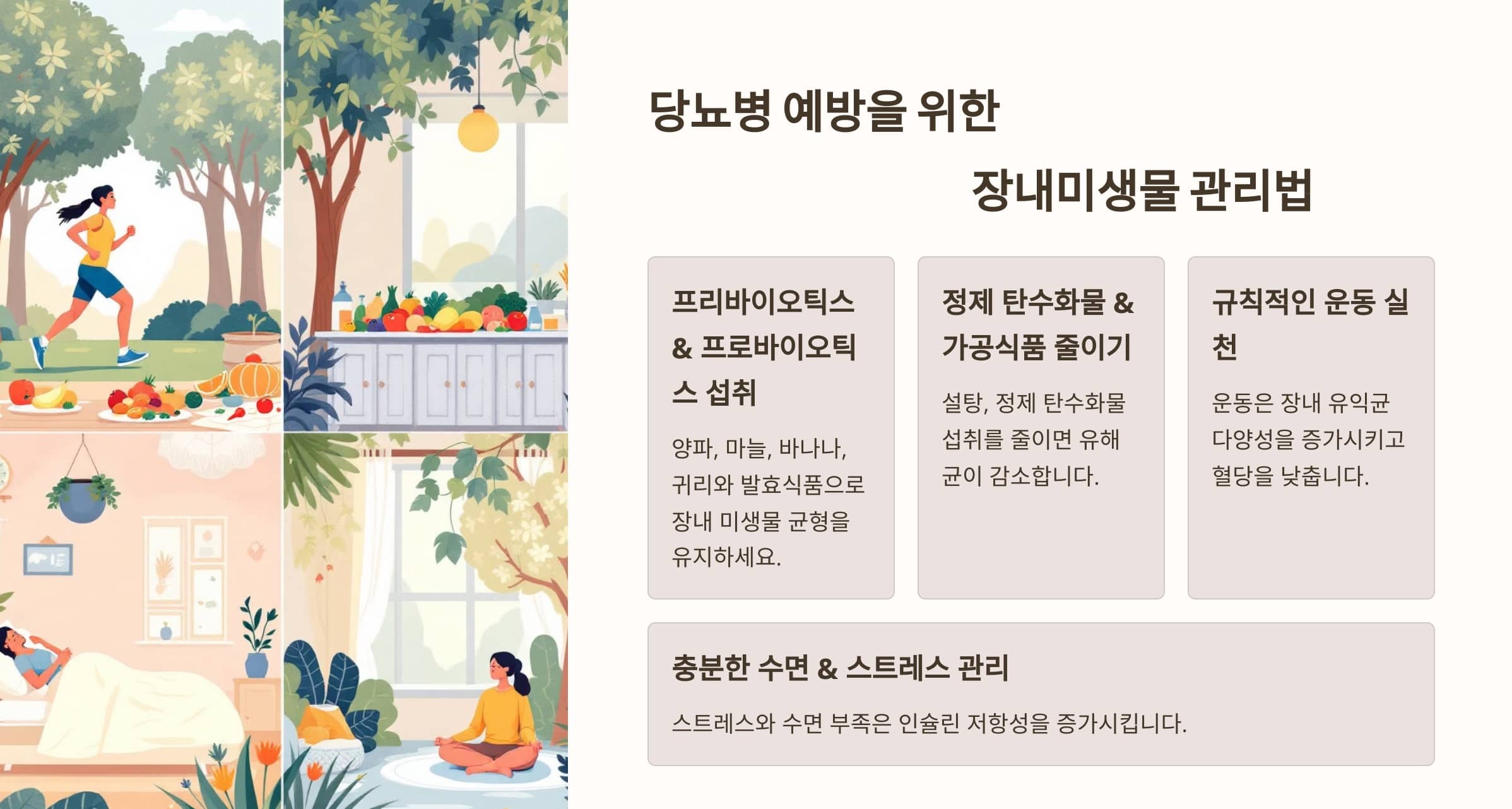 장 건강 관리를 통한 혈당 개선 생활습관 인포그래픽
